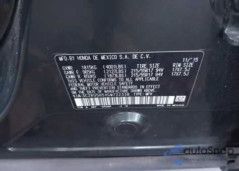 2016 Honda Hr-V Ex z USA, uszkodzony, nr VIN 3CZRU5H54GM722338